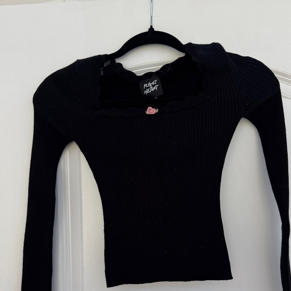 Nordstrom Black Ribbed Long Sleeve Top